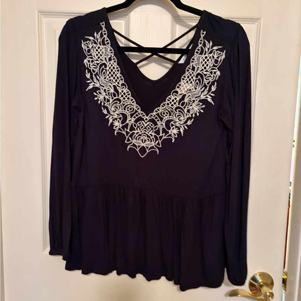 Elegant Black Embroidered Women's Top